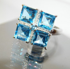 Inel aur alb 14k SWISS BLUE TOPAZ 4.81 ct. si diamante foto