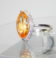 Inel aur 14k CITRINE MARQUISE incadrat de diamante accente foto