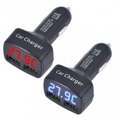 Incarcator auto USB 4 in 1 - 2 USB (3.1A), termometru, voltmetru, tensiometru foto