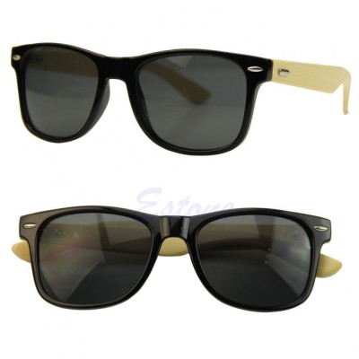 Ochelari soare model deosebit Retro Wayfarer negru brate eco bambus foto