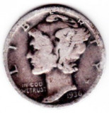 SUA Statele Unite ONE DIME 10 CENT 1936 argint, America de Nord