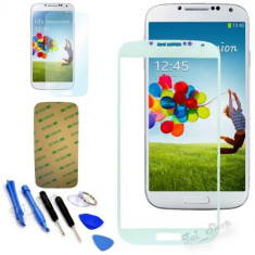 Sticla Display Fata Samsung Galaxy S4 i9500 ALB + folie adeziva si scule