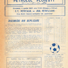 Program meci fotbal PETROLUL PLOIESTI - JIUL PETROSANI 04.04.1987