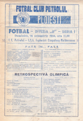 Program meci fotbal PETROLUL PLOIESTI - ASA EXPLORARI CIMPULUNG MOLDOVENESC 1988 foto