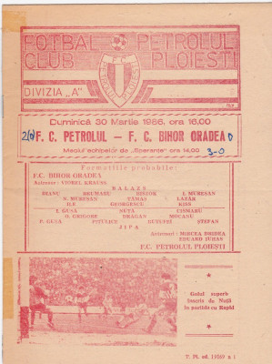 Program meci fotbal PETROLUL PLOIESTI - FC BIHOR 30.03.1986 foto