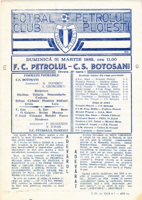 Program meci fotbal PETROLUL PLOIESTI - CS BOTOSANI 31.03.1985 foto
