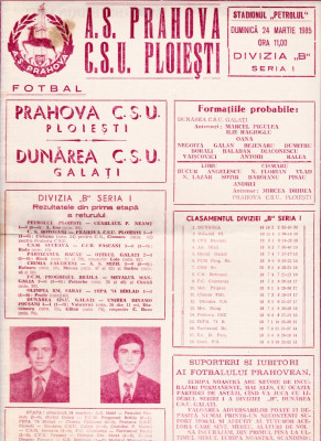 Program meci fotbal PRAHOVA CSU PLOIESTI - DUNAREA CSU GALATI 24.03.1985 foto