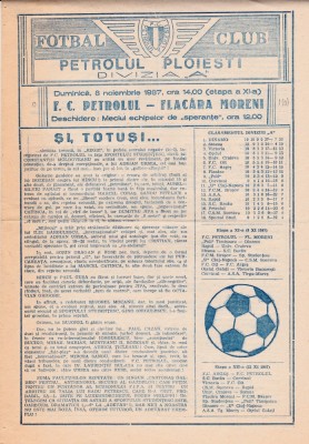 Program Petrolul Ploiesti - Flacara Moreni 08.11.1987 foto