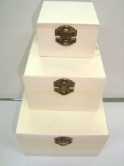 Set 3 Cufere lemn natur, accesoriu hand made, drept.mic,h7/13/10 cm cel mare foto