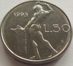 Moneda 50 Lire - ITALIA, anul 1993 *cod 893 a.UNC foto