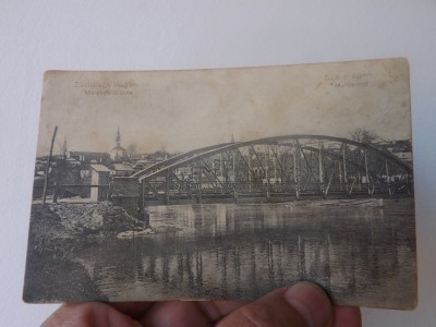 Carte postala circulata 1916.Reghin,pod peste Mures,distrus in razboi.RARA. foto