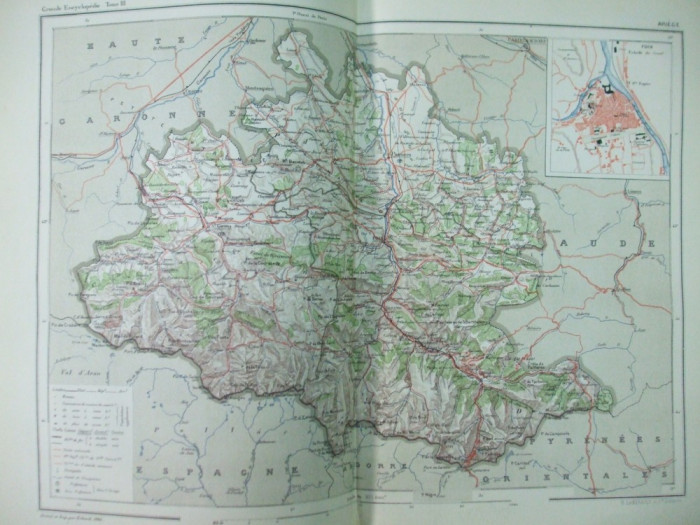 Franta Ariege Foix Languedoc 1888 harta color