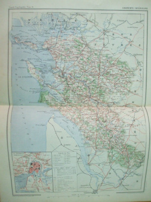 Franta Charente partea inferioara La Rochelle 1890 harta color foto