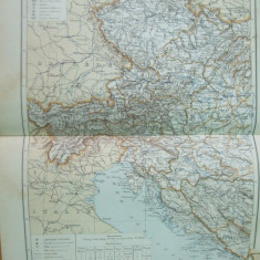 Austro -Ungaria partea occidentala 1888 harta color Austria Boemia Moravia