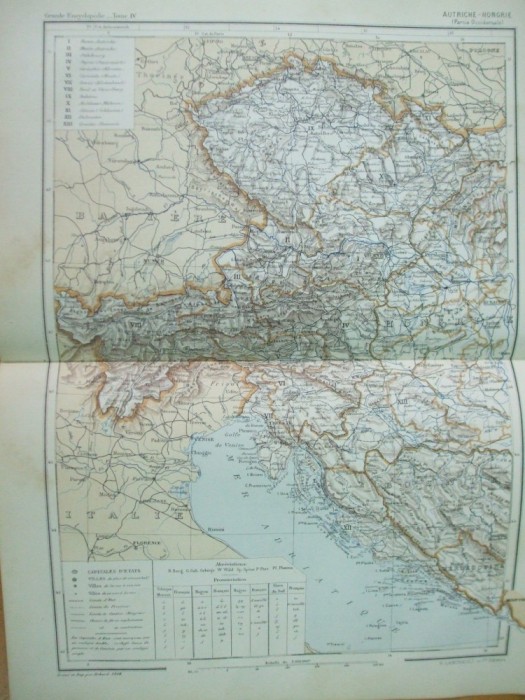 Austro -Ungaria partea occidentala 1888 harta color Austria Boemia Moravia