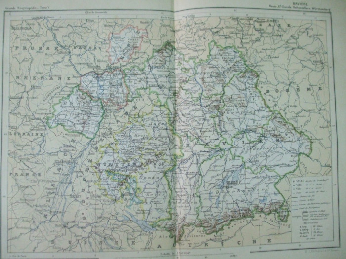 Bavaria Germania Wurttemberg 1888 harta color
