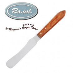 Spatula metalica curbata pentru ceara, cu maner din lemn, spatula inox