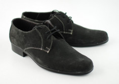 Pantofi barbati piele naturala (Intoarsa) casual-eleganti GRI inchis cu cusatura - Made in Romania! foto