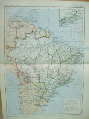 Brazilia Bolivia Guyana Paraguay 1889 harta color foto