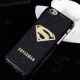 Husa SUPERMAN neagra Iphone 6 4,7&quot; + folie protectie ecran, Albastru, iPhone 6/6S, Metal / Aluminiu, Apple