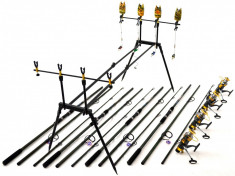 Kit Compet Pescuit Crap3.9m 4 Lansete 4 Mulin Rod Pod Full Cu Senz si Swingeri foto