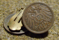 Cercei clips, baza bronz cu monede Imperiul Habsburgic, aprox 1912 foto