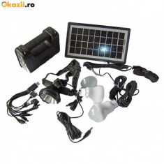 Kit solar fotovoltaic 3 becuri, incarcare telefon lanterna frontala GDLITE 8007 foto