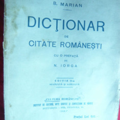 B.Marian - Dictionar de Citate Romanesti 1927 ,prefata N.Iorga