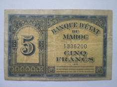 Maroc.5 francs.1943 foto