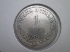 Italia. 1 lira . 1863 . argint.in cartonas. cod catalog - km5a.1 foto