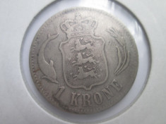 Danemarca.1 krone.1875.argint.in cartonas.cod catalog - km797.1 foto