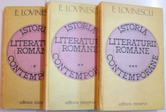 ISTORIA LITERATURII ROMANE CONTEMPORANE de E. LOVINESCU , VOL I-III , 1981 foto