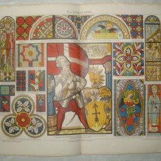 Plansa color cu diverse vitralii, anii 1885-1890