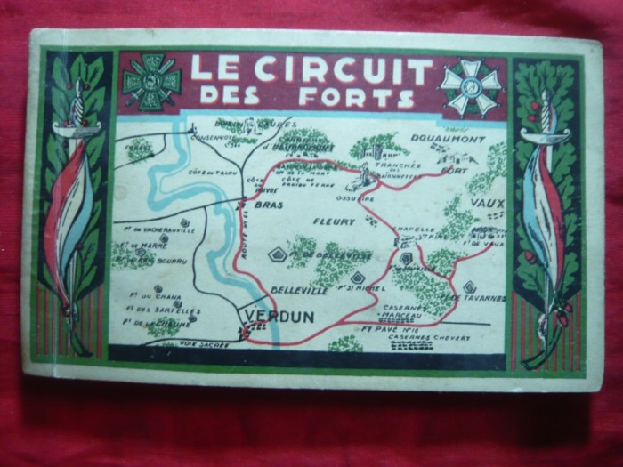 Carnet 20 Ilustrate-Istorie- Circuitul Forturilor la Verdun + harta ,interbelic