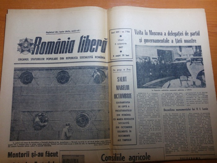 ziarul romania libera 3 noiembrie 1967-vizita lui ceausescu la moscova