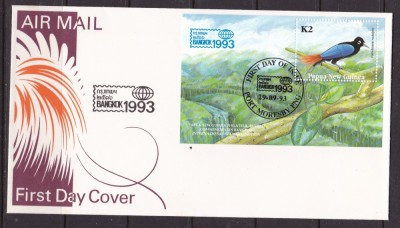 Papua Noua Guinee 1993 fauna pasari MI bl.5 FDC w27 foto
