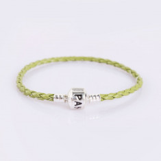 Bratara PANDORA 19cm+2charm cadou piele verde inchizatoare placata argint 925 foto