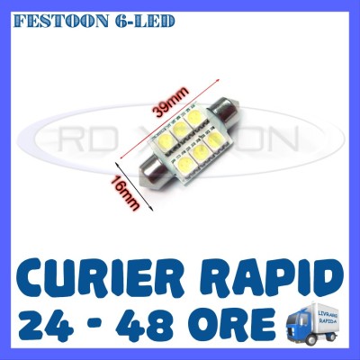 BEC AUTO LED LEDURI - SOFIT FESTOON C5W - 39 mm 6 SMD - PLAFONIERA NUMAR foto