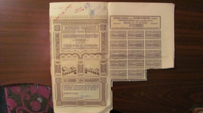 GE - 10 actiuni a 200 lei Societatea Comunala Locuinte Ieftine Bucuresti 1942