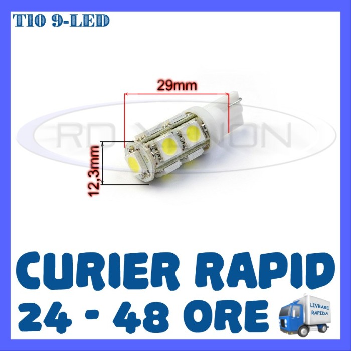 BEC AUTO LED LEDURI POZITIE T10 (W5W) - 9 SMD - POZITII, PLAFONIERA, NUMAR