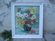 Flori multicolore in vaza , tablou de pictor clujean , pictura Doina Savu foto