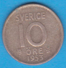 (2) MONEDA DIN ARGINT SUEDIA - 10 ORE 1953, LIT. TS, MODEL KM #823 foto