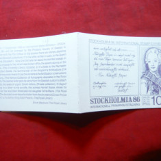 Carnet prezentare Timbre- Expozitia Internationala Stockholmia 1986 Suedia 4 val