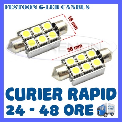 BEC AUTO LED LEDURI - SOFIT FESTOON C5W 36 mm - 6 SMD CANBUS FARA EROARE - NUMAR foto