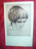 Ilustrata - Portret -Cap de Copil , stampila Cercul Studentesc Ialomita, Circulata, Printata