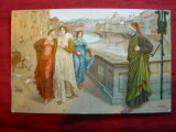 Ilustrata - Pictura -Intalnirea Dante- Beatrice inc.sec.XX, Necirculata, Printata