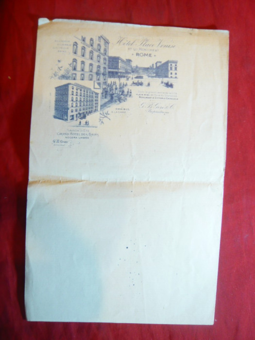 Hartie cu antet ilustrat- Hotel Palace Venise si Monumentul Roma inc.sec.XX