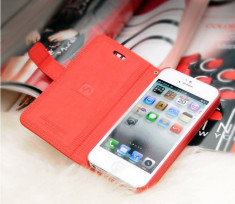 Husa piele HOCO Happy, iPhone 5 / 5s, tip flip cover portofel , culoare: rosie foto