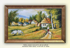 Viata la tara (2) - pictura peisaj rural, ulei pe panza cu rama, 57x37cm foto