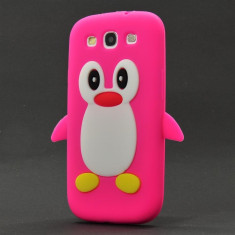 Husa silicon model pinguin roz Samsung Galaxy S3 i9300 + folie ecran foto